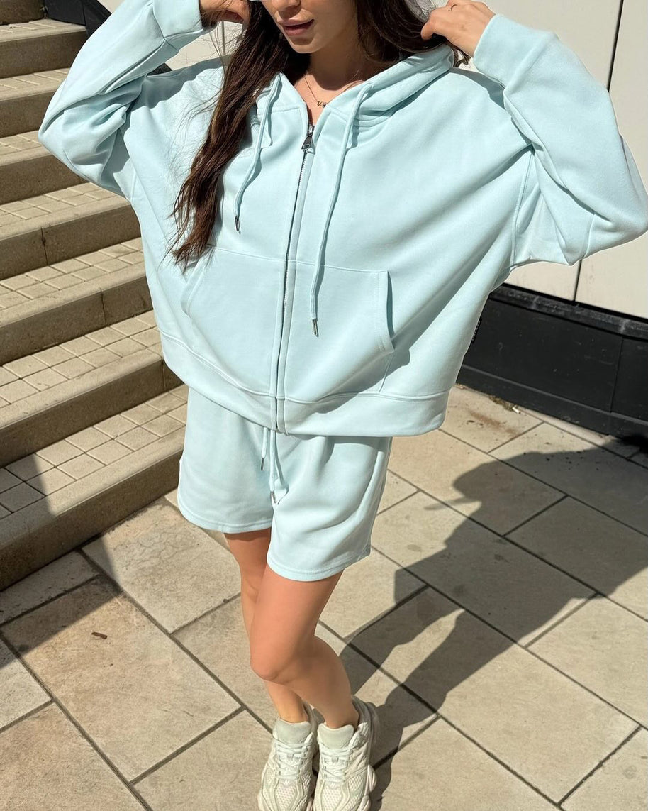 Damen sportliches Cropped Hoodie und Shorts Set WW