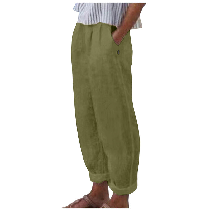 Damen Bequeme Leinenhose mit lockerem Schnitt und seitlichen Taschen WW
