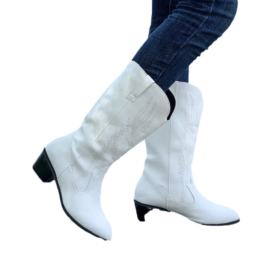 Damen Cowboy-Stiefel mit hohem Absatz und kunstvollen Stickereien WW