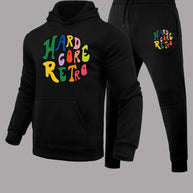 Damen sportliches Hoodie- und Jogginghose-Set mit auffälligem Retro-Design WW