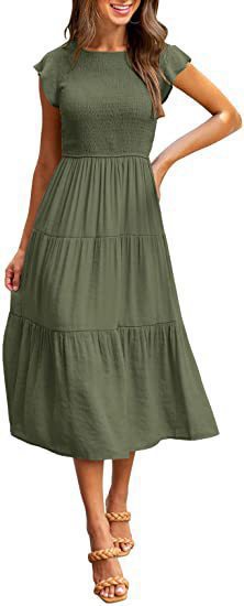 Damen Midikleid mit fließendem Faltenrock und elastischem Oberteil WW