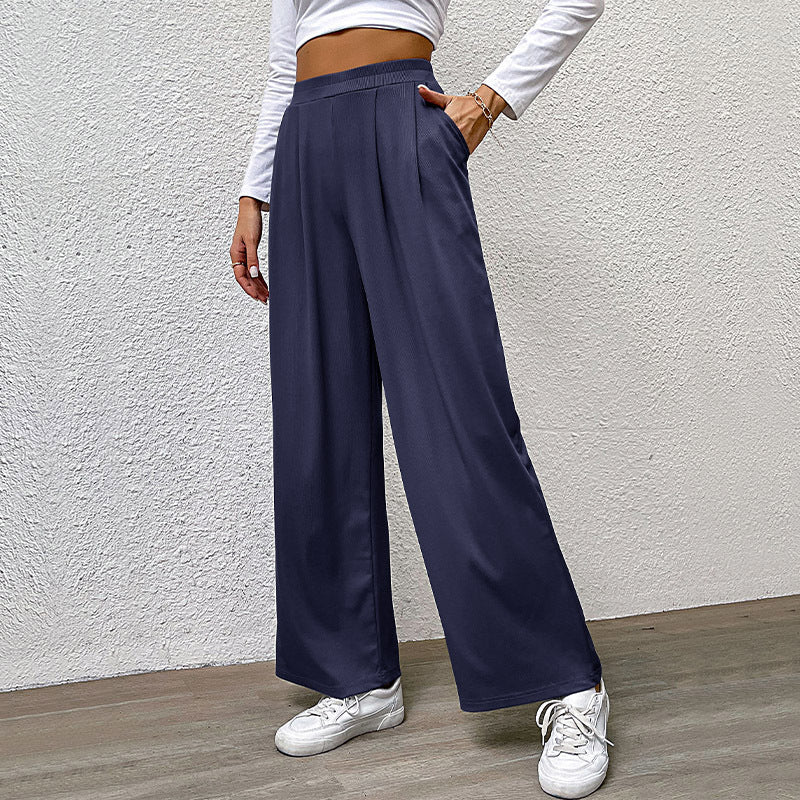 Damen weite Chinohose mit elegantem Faltenwurf und hohem Bund WW