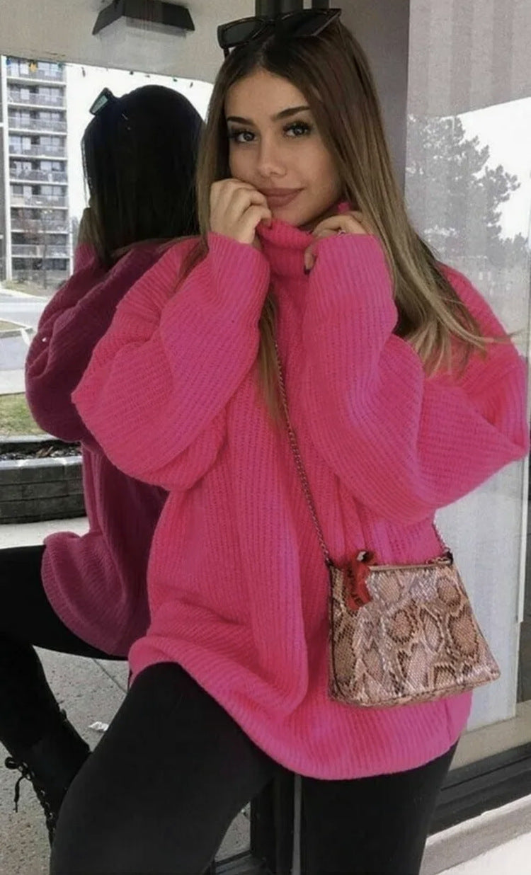 Damen Oversized Pulli mit hohem Kragen und Struktur WW