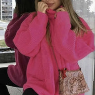 Damen Oversized Pulli mit hohem Kragen und Struktur WW