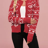Damen Strickjacke mit verspieltem Herz- und Schleifenmuster WW