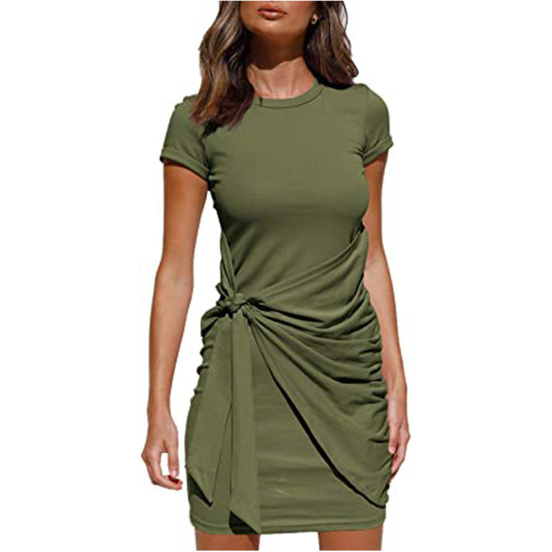 Damen Rüschens Mini Kleid mit seitlichem Bindeband WW