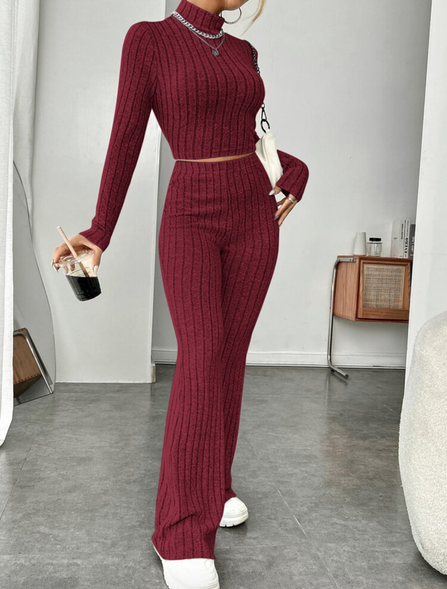 Damen sportliches Rippstrick-Loungewear-Set WW