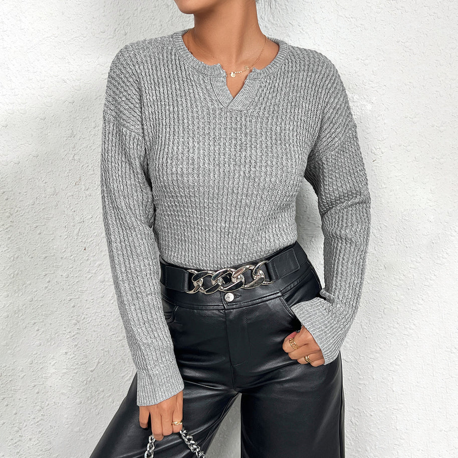 Damen Strickoberteil mit Henley-Ausschnitt und strukturiertem Muster WW
