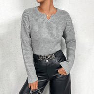 Damen Strickoberteil mit Henley-Ausschnitt und strukturiertem Muster WW
