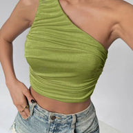 Damen Asymmetrisches Crop-Top mit Rüschendetails WW