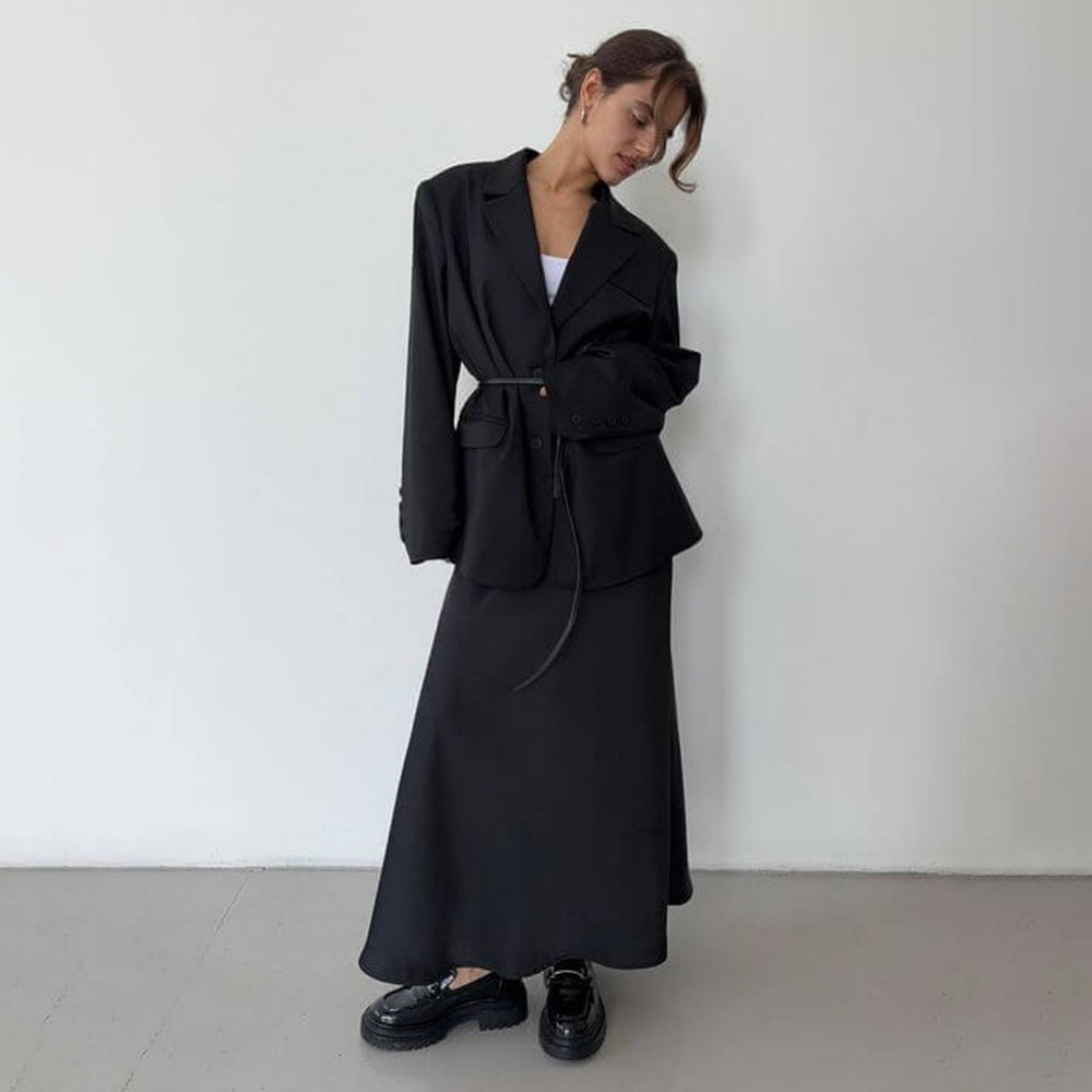Damen eleganter und fließender Maxi-Rock aus hochwertigem Satin WW