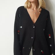 Damen Strickcardigan mit floralen Stickereien WW