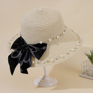 Damen Eleganter Strohhut mit breiter Krempe und dekorativem Satinband WW