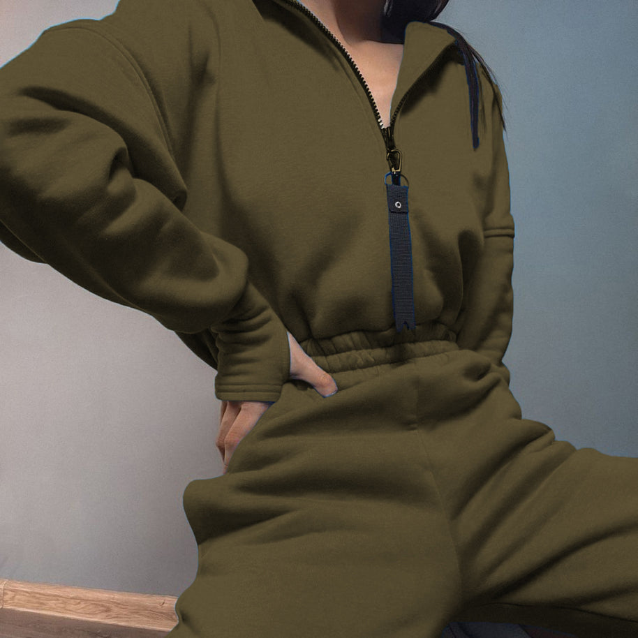 Damen Sportlicher Jumpsuit mit halblangem Reißverschluss WW