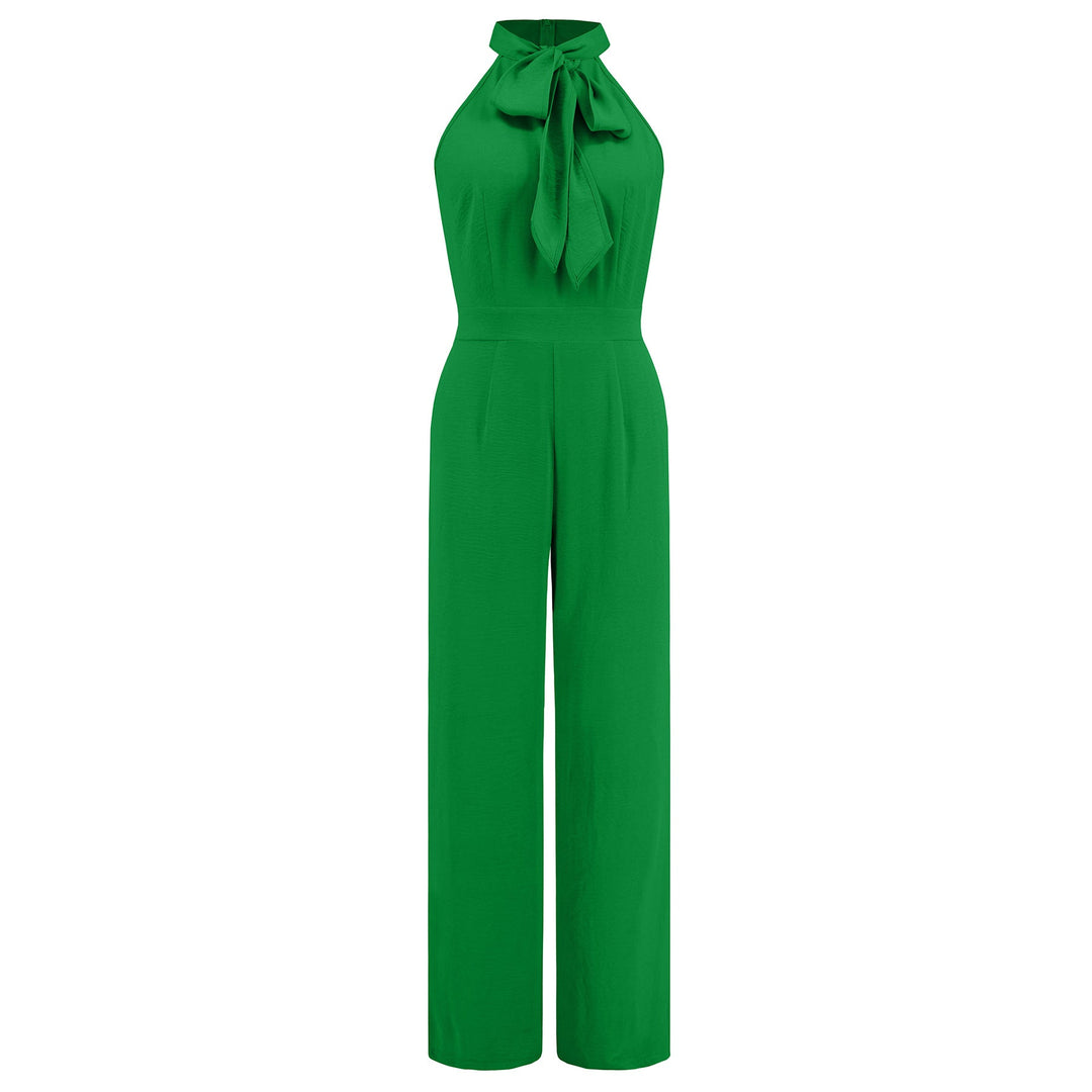Damen Elegante Jumpsuit mit Schleifenkragen W&W Mode