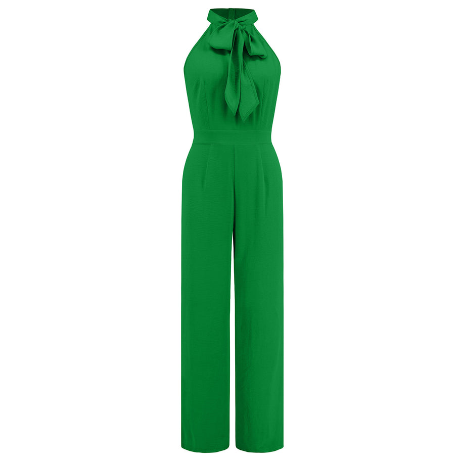 Damen Elegante Jumpsuit mit Schleifenkragen WW