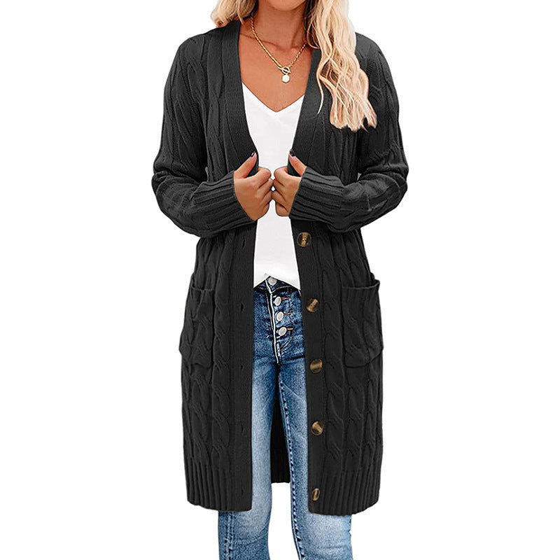 Damen Strickjacke mit asymmetrischem Zopfmuster und praktischen Taschen WW