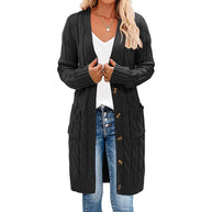 Damen Strickjacke mit asymmetrischem Zopfmuster und praktischen Taschen WW