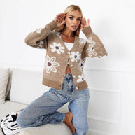Damen Strickjacke mit floralen Mustern und eleganten Knopfdetails WW