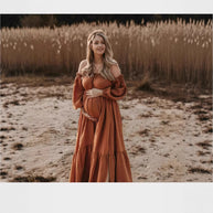 Damen Bohemian Off-Shoulder Maxi Kleid WW