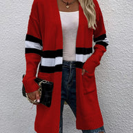 Damen Strickcardigan mit sportlichen Streifen und offenen Taschen WW
