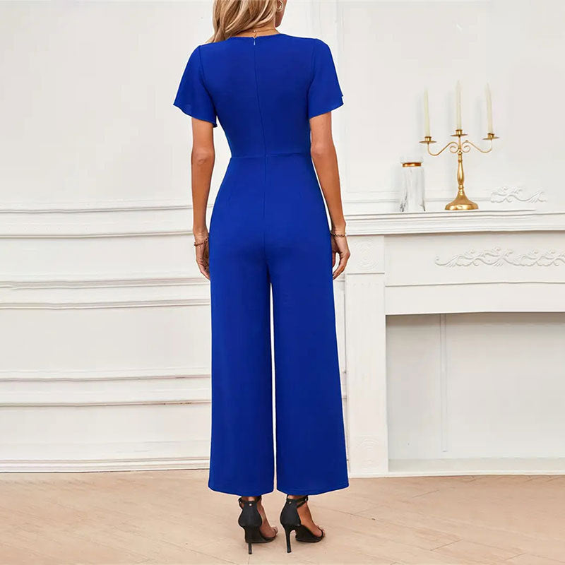 Damen eleganter Jumpsuit mit weitem Bein und Rüschendetails W&W