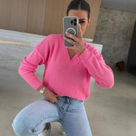 Damen Strickpullover mit tiefem V-Ausschnitt und legerem Schnitt WW