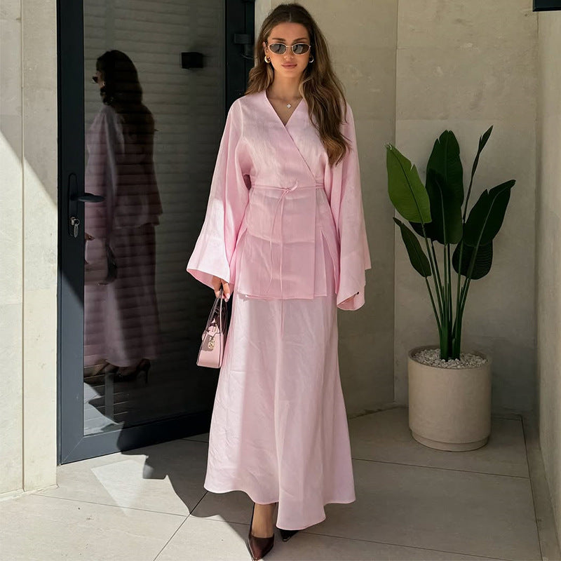 Damen elegantes Maxikleid aus satinierter Baumwolle WW