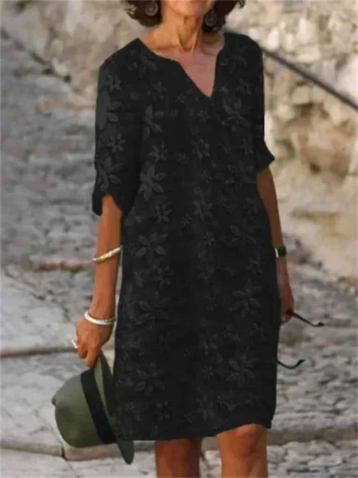 W&W Mode | Sommerkleid Aus Baumwolle Und Leinen Mit Blumenmuster