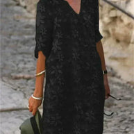 WW | Sommerkleid Aus Baumwolle Und Leinen Mit Blumenmuster