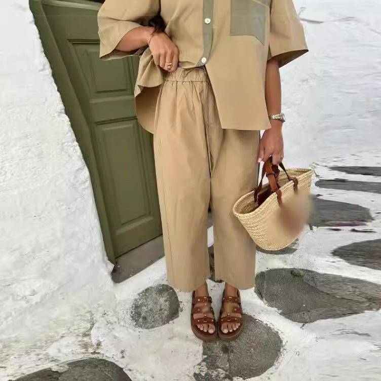 Damen lässiger Zweiteiler mit schickem Hemd und weiten Hosen W&W Mode