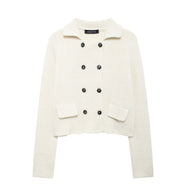 Damen Strickjacke mit doppelter Knopfreihe und praktischen Taschen WW