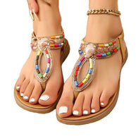 Damen modische Zehentrenner-Sandalen mit buntem Schmuck und komfortablem Fußbett W&W