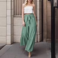 Damen weite High-Waist Hose mit eleganten Falten und Bindegürtel WW