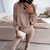 Damen bequemes Lounge-Set mit Kapuze und elastischer Hose WW