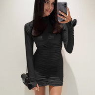 Damen Kurzärmeliges Kleid mit Raffung und dekorativen Ärmeln WW