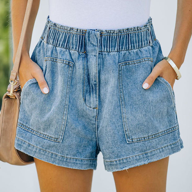 Damen Denim-Shorts mit elastischem Taillenbund und lässigem Schnitt WW