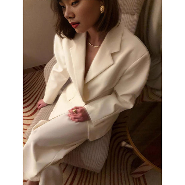 Damen bequeme Oversized Anzugjacke mit großen Taschen WW