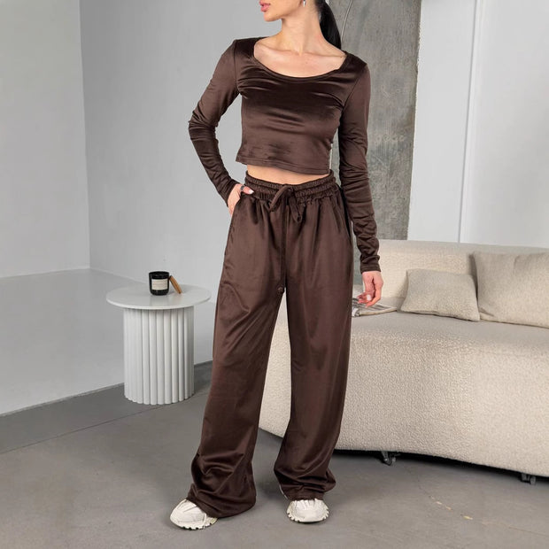 Damen sportliches Crop-Top und weite Hose Set WW