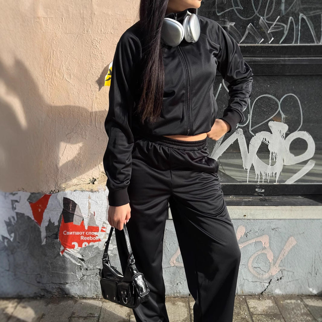 Damen sportliches Zweiteiler-Set mit hohem Kragen und elastischem Bund WW