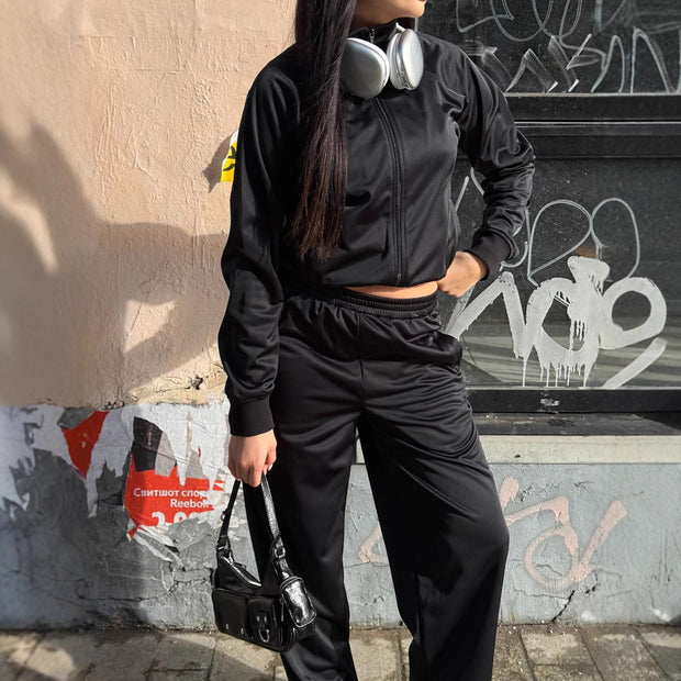 Damen sportliches Zweiteiler-Set mit hohem Kragen und elastischem Bund WW