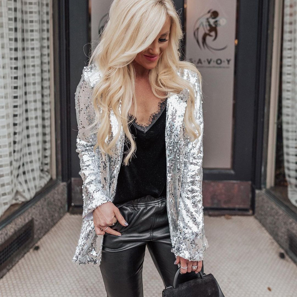 Damen Glitzernder Blazer aus Pailletten mit modernem Schnitt WW