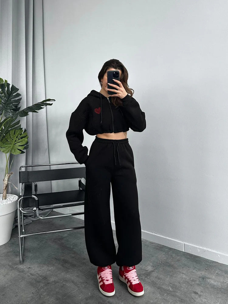 Damen Sportliches Crop-Top und weite Hose Set WW