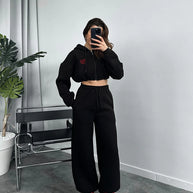 Damen Sportliches Crop-Top und weite Hose Set WW