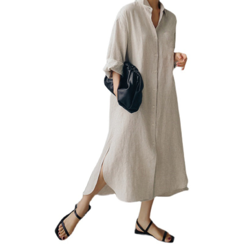 Damen Hemdkleid aus leichtem Leinen mit praktischen Seitenschlitzen WW
