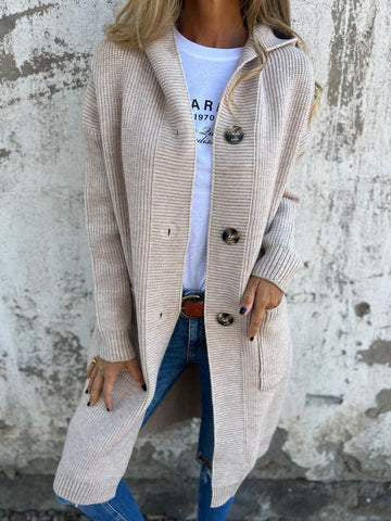 Damen Strickjacke mit Kapuze und Knöpfen WW