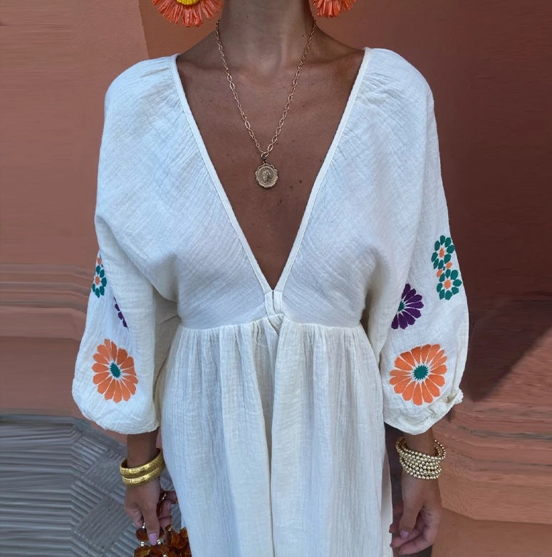 Damen lässiges Maxikleid mit floralen Puffärmeln W&W Mode