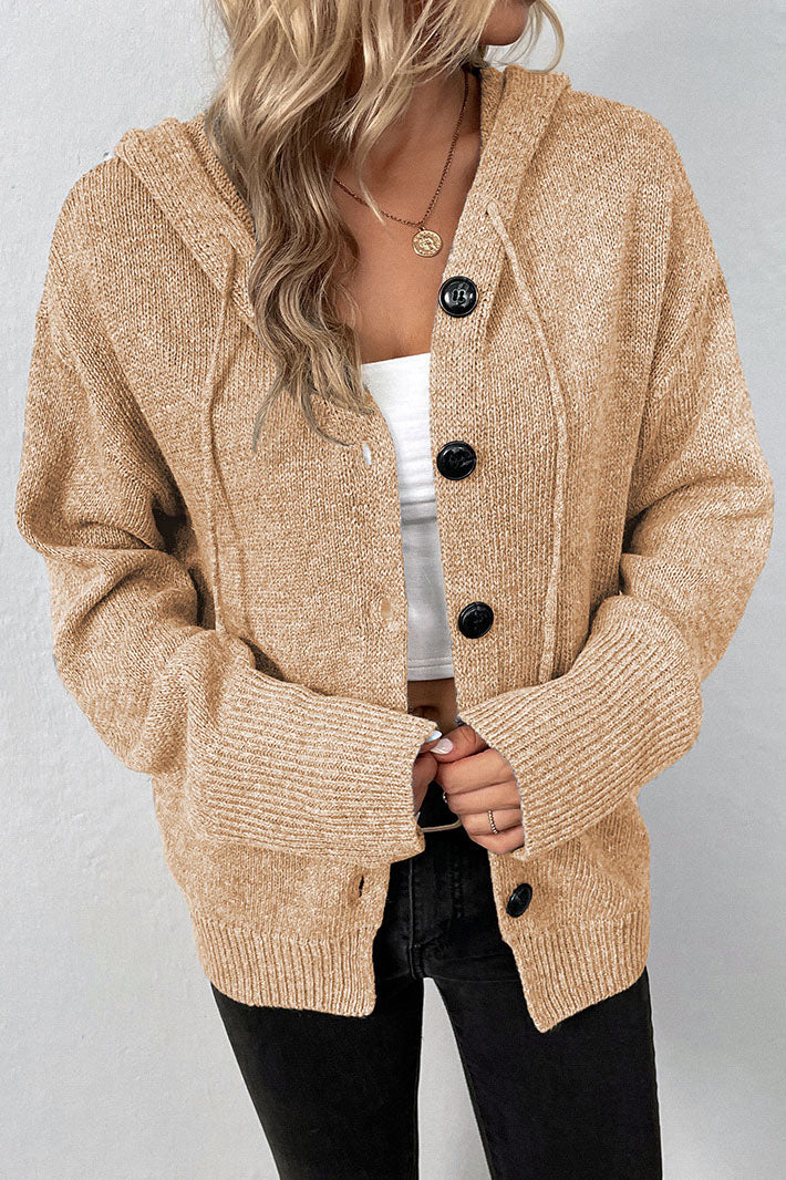 WW Kapuzen einreihiger Kordelzug Strickcardigan