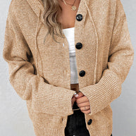 WW Kapuzen einreihiger Kordelzug Strickcardigan