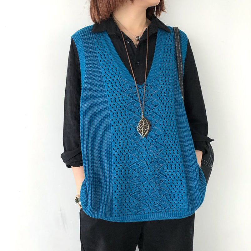 Damen Strickweste mit tiefem V-Ausschnitt und praktischen Taschen WW
